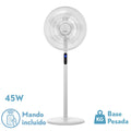```
alt=Ventilador de pie Icono Blanco de 45W por Abrila, modelo 207441001, oscilante, con temporizador y materiales duraderos: metal y policarbonato para uso doméstico en interiores.
```