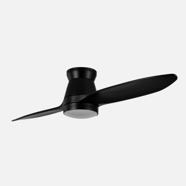 Ventilador de techo Nordic negro de 132cm de Abrila con LED integrado y motor DC, ideal para hogar minimalista. Iluminación ajustable y temporizador remoto para uso en verano y invierno.