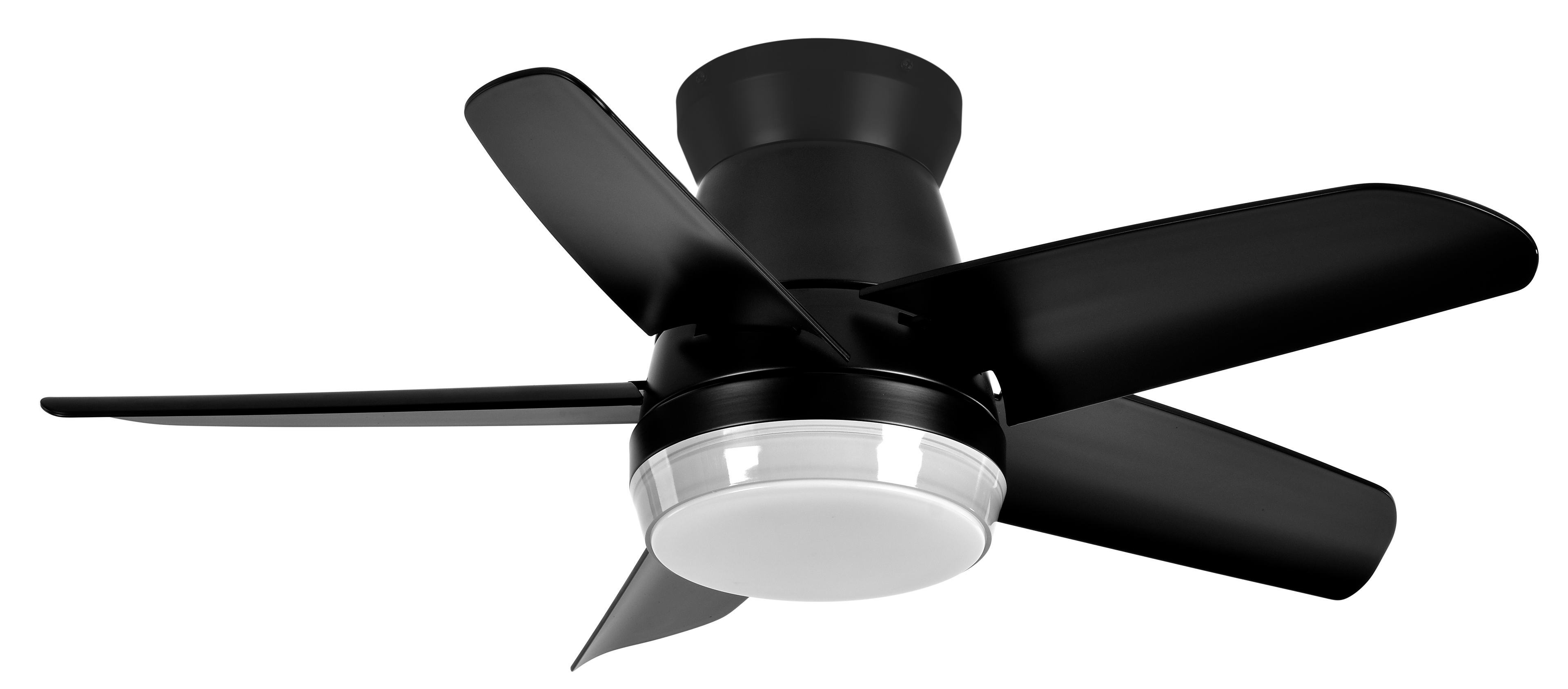 `alt=Ventilador de techo DC Neutron Negro con LED integrado, control remoto y 5 aspas por Abrila`