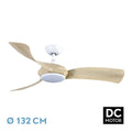 Ventilador de techo DC Cerdeña en Blanco/Haya con LED integrado, motor DC y temporizador, marca Abrila, modelo 208291368. Ventilador DC de techo doméstico cerrado de color blanco con aspas normales, temporizador y mando a distancia, de interiores, fabricado en metal, ABS y policarbonato.