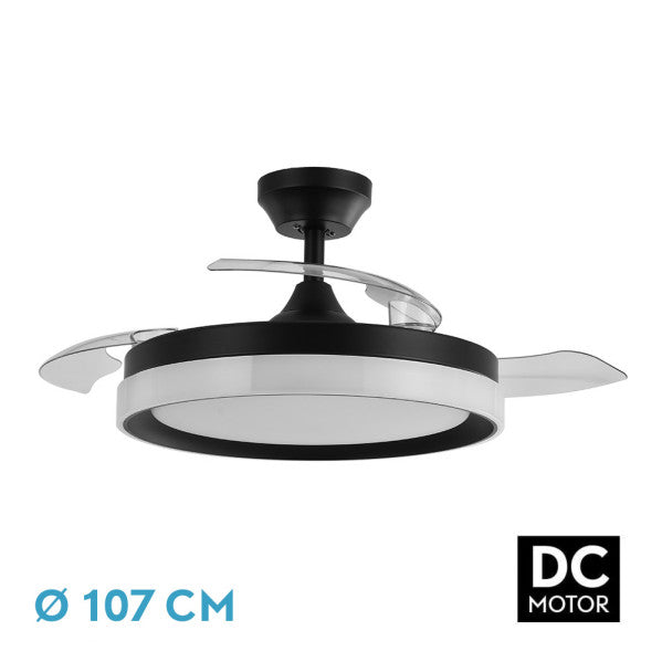 Aquí tienes un texto optimizado para el atributo ALT IMG del producto:

Ventilador de techo Zenit Negro con 72W de potencia y aspas retráctiles de la marca Abrila. Modelo 208491309. Ideal para uso doméstico interior, ofrece ventilación eficiente para verano e invierno. Diseño en negro con iluminación LED integrada, ahorro de energía garantizado con la tecnología Ai2. Producto duradero y estilizado.