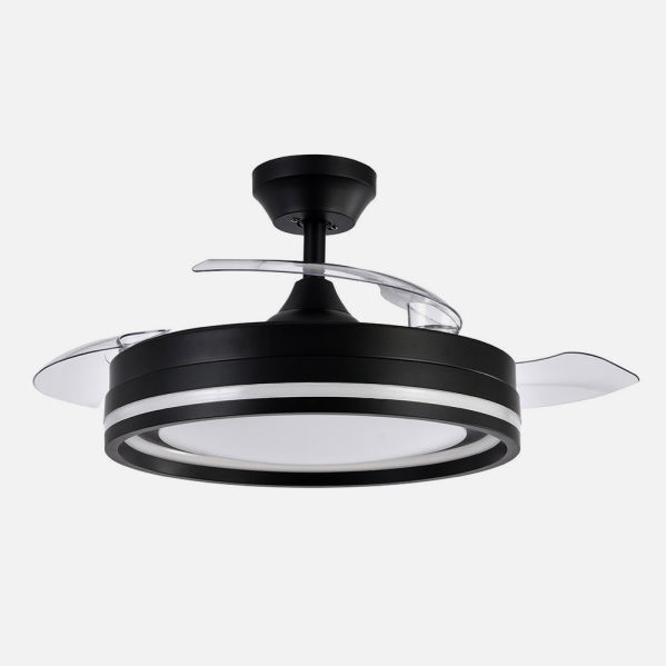 Alt image optimizado para SEO:

Ventilador de techo negro Cerrato de Abrila con LED integrado, motor DC y aspas retráctiles para interiores domésticos