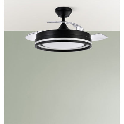 `alt=Ventilador de techo Cerrato Negro 72W de Abrila con motor DC, aspas retráctiles y LED integrado y regulable para interior doméstico`

(Generado en español para SEO).