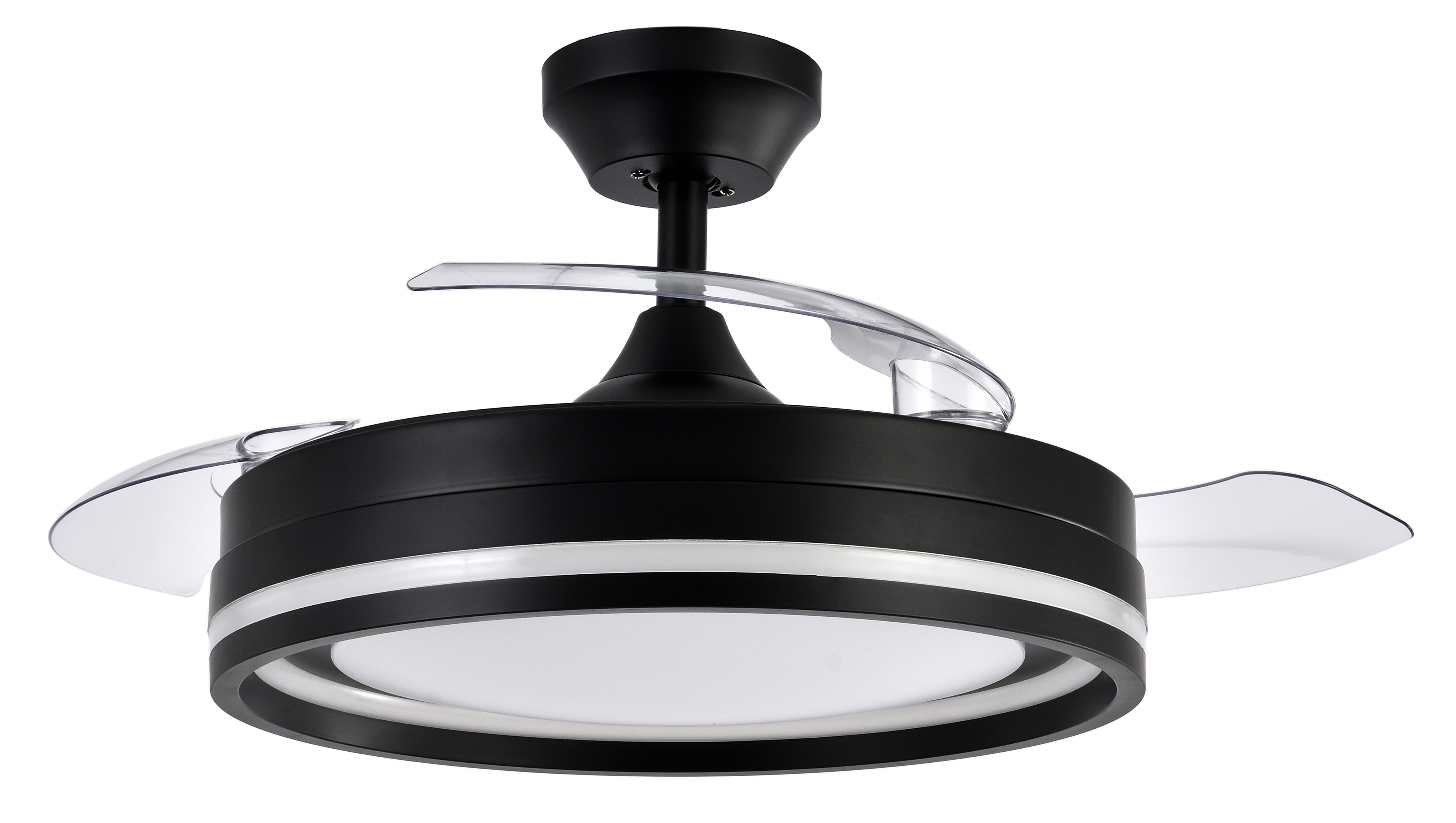 Alt texto:

Ventilador de techo Cerrato Negro Abrila con motor DC y aspas retráctiles, modelo AI2 208691309. Diseñado para uso interior doméstico, cuenta con luz LED integrada regulable y ofrece un consumo de 72W.