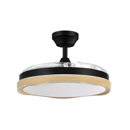Ventilador de Techo Blondi DC 72W en Negro/Madera de Abrila - Modelo 208791385. Diseño elegante con líneas modernas y aspas retráctiles, ideal para interiores domésticos. Incluye iluminación LED avanzada con leds integrados para un ambiente acogedor en cualquier estación del año, con un potente motor DC que garantiza eficiencia y durabilidad. Perfecto para la ventilación en verano e invierno.