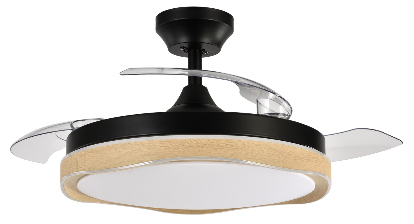 Blondi Ventilador de Techo DC Negro y Madera con LED - Abrila Modelo 208791385.

Expliqué detalladamente en una sola frase:
Ventilador de techo DC Abrila Blondi, color negro y madera, con iluminación LED integrada, ideal para climas de verano e invierno, perfecto para interiors domésticos con aspas retráctiles.