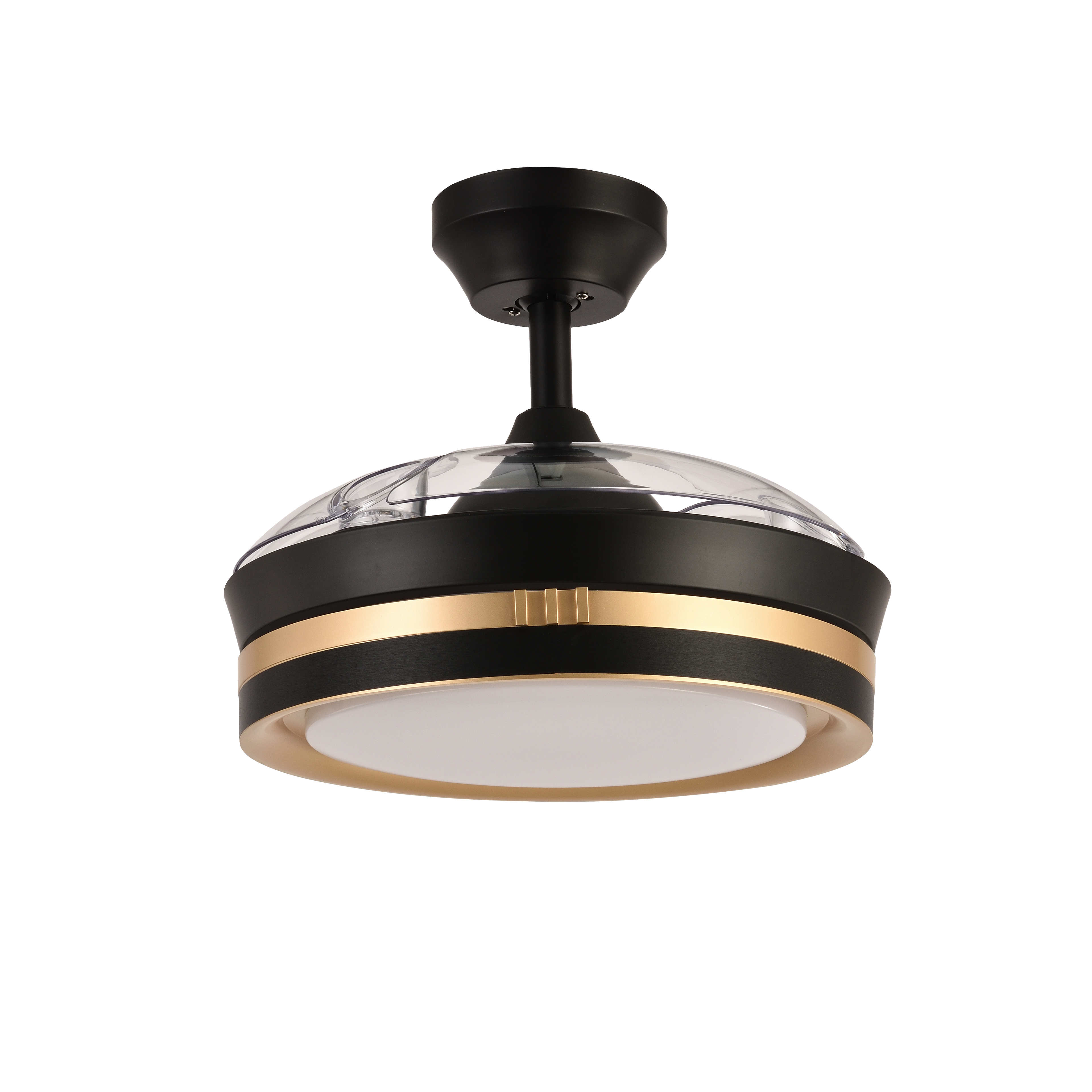 **texto alt optimizado:**

Abrila Ventilador de Techo Viper Negro/Oro de 48W, modelo 208999016, ideal para interiores domésticos. Con 6 velocidades ajustables, motor DC silencioso y eficiente, y aspas retráctiles para mayor seguridad. Incluye iluminación LED integrado con luz regulable perfecta para un toque moderno y práctico que davida al tono de oro de los acabados.Ombré AI2 multifuncional, que se integra perfectamente con techo. Experiencia de ventilación superior y iluminación inteligente con respiraci