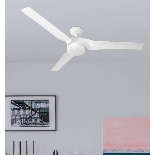 `alt=Ventilador de techo Montijo blanco de 132 cm con luz LED regulable, temporizador remoto, 6 velocidades y motor DC, ideal para interiores domésticos - Abrila - Modelo 209791301`
