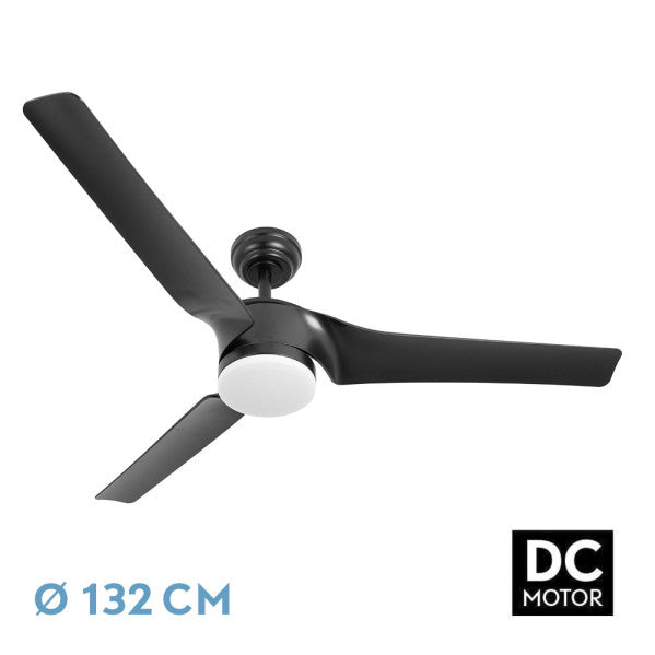 alt=Ventilador de techo Montijo 24W Negro 132cm de Abrila, control remoto y LED integrado para ahorro de energía, ideal para interior doméstico