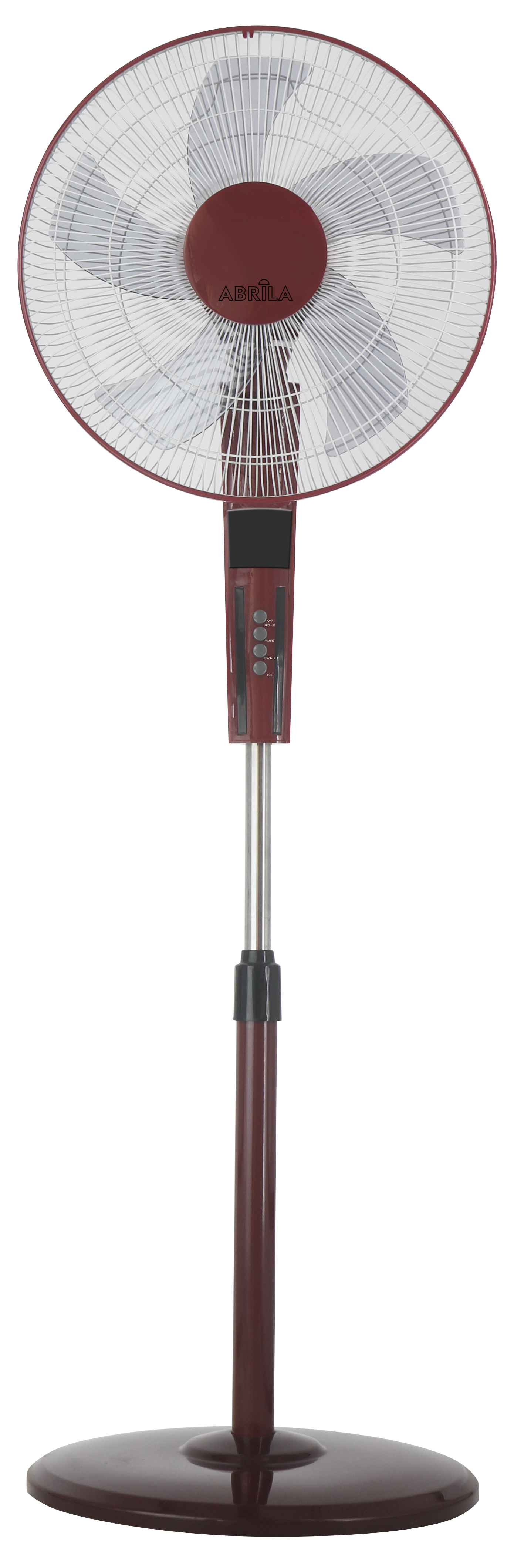Alt Image: Ventilador de pie Rayo Burdeos y Negro de Abrila, modelo 209841030, 60W. Ideal para interiores domésticos, con mando a distancia y temporizador. Fabricado en metal y policarbonato.
Número de palabras: 24