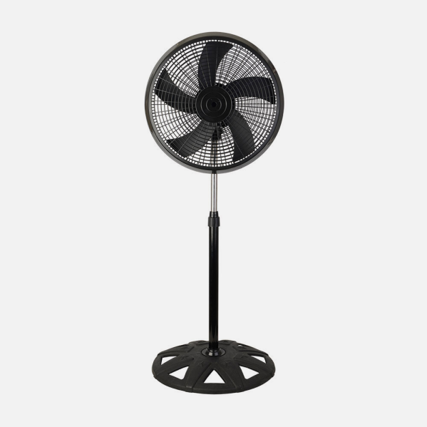 alt=Ventilador de Pie Agudo Negro Abrila 65W Modelo 210441009 - 3 Velocidades | Oscilante y Rotatorio | Interior Doméstico - Hecho en Metal y Policarbonato