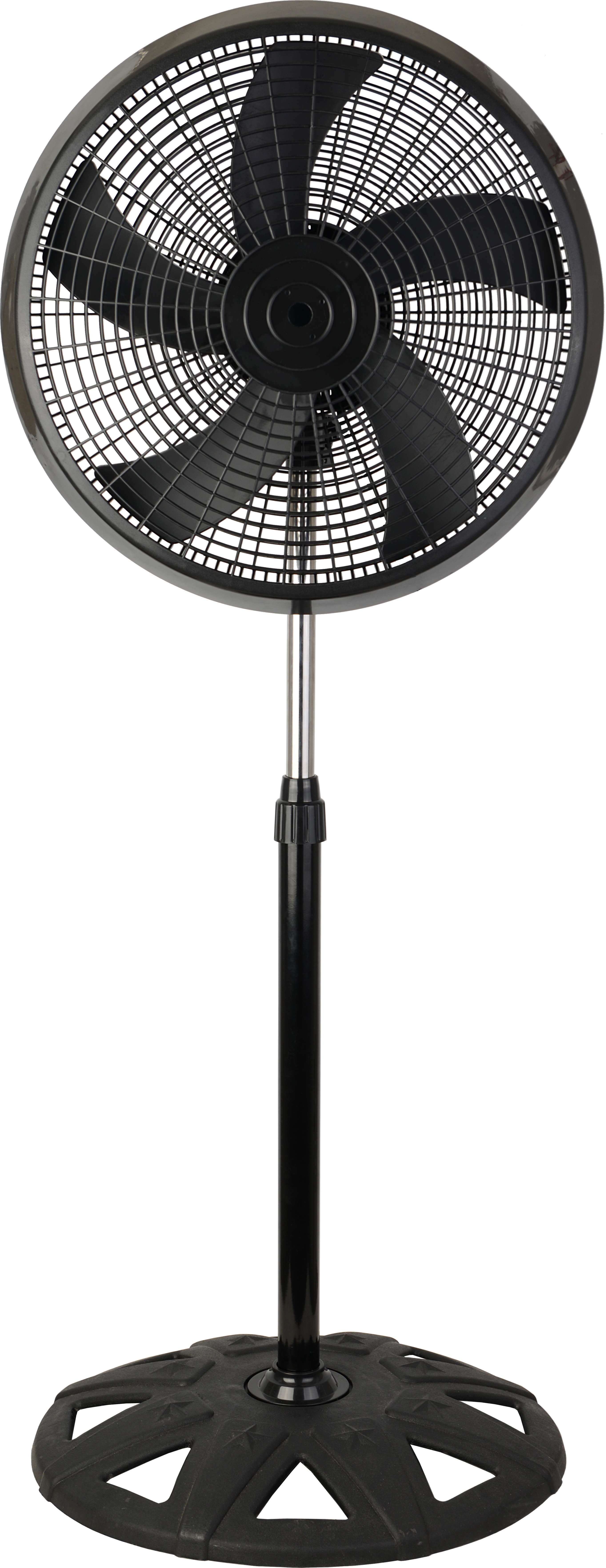 `alt=Ventilador de Pie Agudo Negro 65W Abrila - 3 Velocidades, Oscilante Rotatorio, Metal y Policarbonato para Uso Doméstico e Industrial - Abrila`