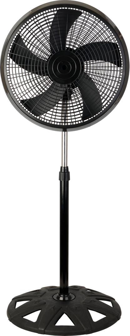 `alt=Ventilador de Pie Agudo Negro 65W Abrila - 3 Velocidades, Oscilante Rotatorio, Metal y Policarbonato para Uso Doméstico e Industrial - Abrila`