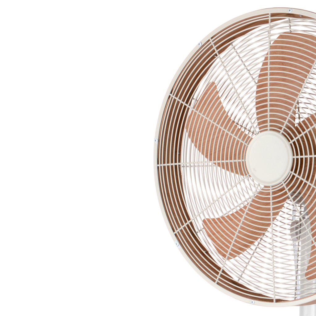 `alt=Ventilador de Pie Alcañiz Blanco/Haya 50W Abrila 210541068 oscillante metal ABS rotatorio para uso doméstico`