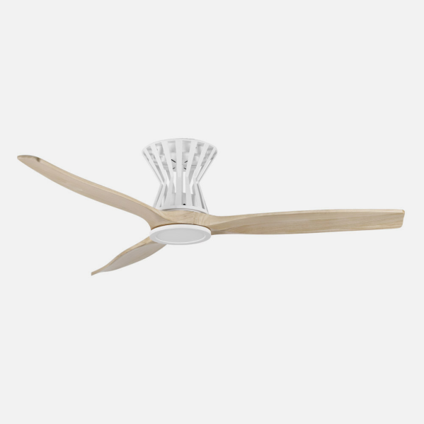 ````
alt=Ventilador de Techo DC Baltir 18W Blanco/Haya de Abrila - Motor DC - LED Integrado - Interiores - Ventilador de 3 Aspas - Madera/Metal/Cristal
````