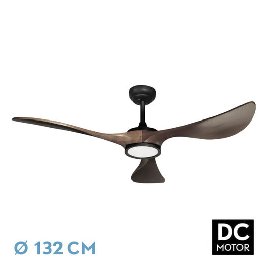 Alt image:
Ventilador de techo DC Abrila Viana 18W en color negro y roble, modelo 211991309, ideal para interiores domésticos con LED integrado y motor DC eficiente.
