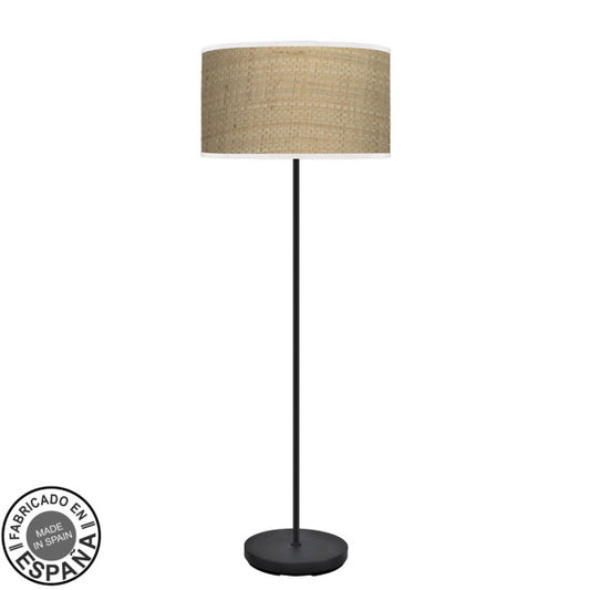 Lámpara de pie salón moderna Abrila Moda en negro y cañizo claro, 163x40x40 cm, metal y textil, diseño decorativo fabricado en España