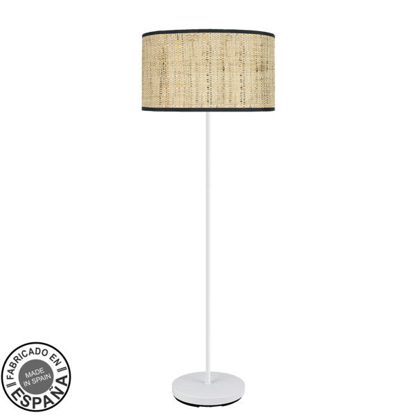 Pie de salón moderno Abrila Moda 1xE27 blanco y cañizo oscuro 163x40x40 cm, decoración iluminación salón fabricado en España