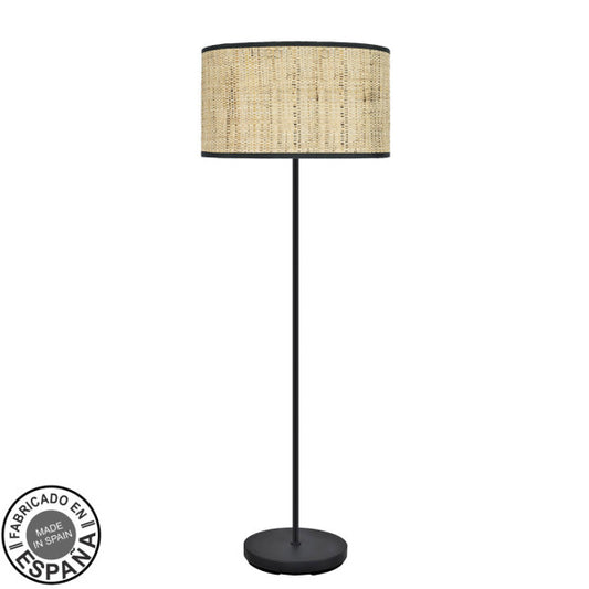 Lámpara de pie salón Moda negra con cañizo oscuro Abrila 163x40x40 cm, diseño boho chic moderno en metal y textil para decoración interior