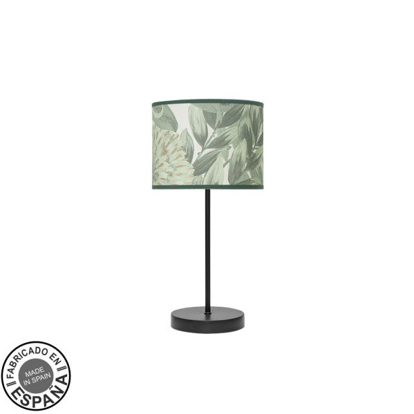 Lámpara sobremesa Moda de Abrila en negro y verde, 42 cm, diseño en metal y textil para decoración interior con luz difusa, casquillo E14, fabricada en España