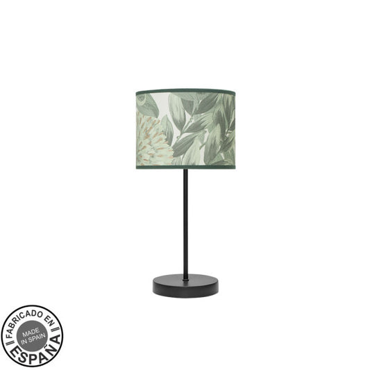Lámpara sobremesa Moda de Abrila en negro y verde, 42 cm, diseño en metal y textil para decoración interior con luz difusa, casquillo E14, fabricada en España