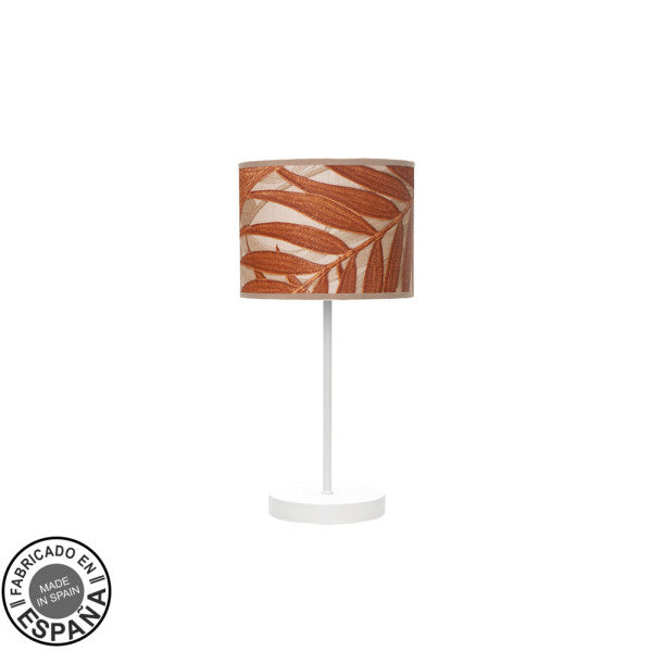 Lámpara de sobremesa moderna Moda en blanco y caldera de Abrila, diseño en metal y textil para decoración interior doméstica