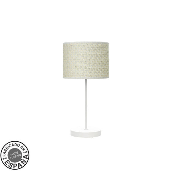 Lámpara de sobremesa Moda blanca Abrila, diseño minimalista boho chic rústico en metal y textil cañizo blanco, 42x17x17 cm para decoración interior doméstica