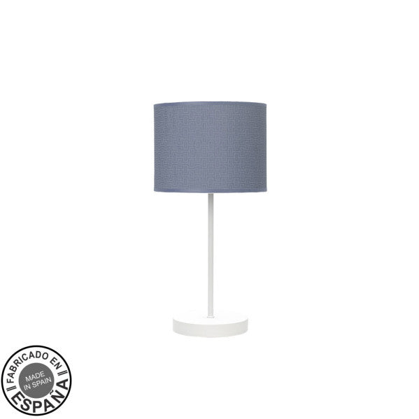 Lámpara de sobremesa Moda en blanco y azul de Abrila, 42x17x17cm, diseño minimalista boho chic en metal y textil para decoración interior doméstica.