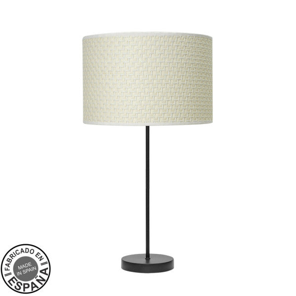 Lámpara de sobremesa Alto Moda en negro y cañizo blanco de Abrila (212471059), diseño boho chic minimalista con metal y textil para decoración interior e iluminación doméstica moderna.