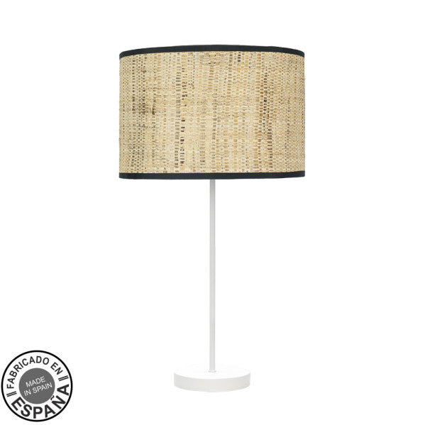 Lámpara de sobremesa Alto Moda 1xE27 blanco y cañizo oscuro Abrila, diseño moderno en metal y textil para decoración e iluminación hogar interior