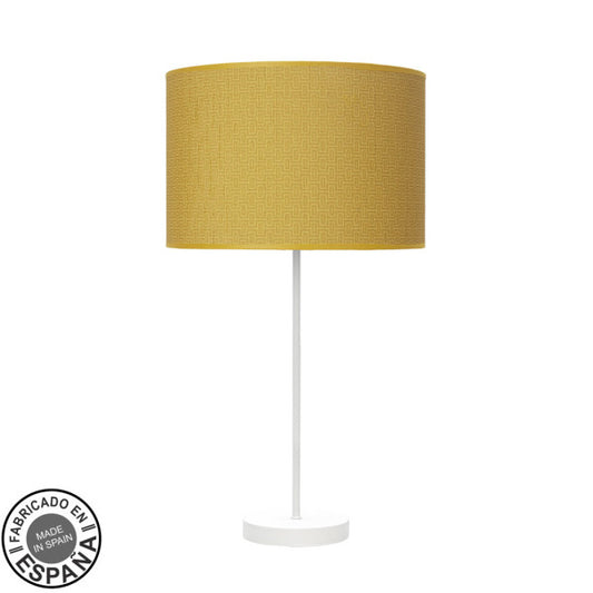 Lámpara de sobremesa Alto Moda en blanco y amarillo de Abrila, diseño moderno con metal y textil, casquillo E27, fabricada en España para decoración interior doméstica.