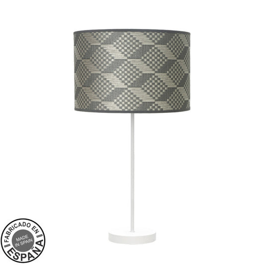 Lámpara sobremesa Alto Moda blanco y Tetris gris de Abrila, diseño moderno en metal textil para decoración interior doméstico, casquillo E27, fabricado en España