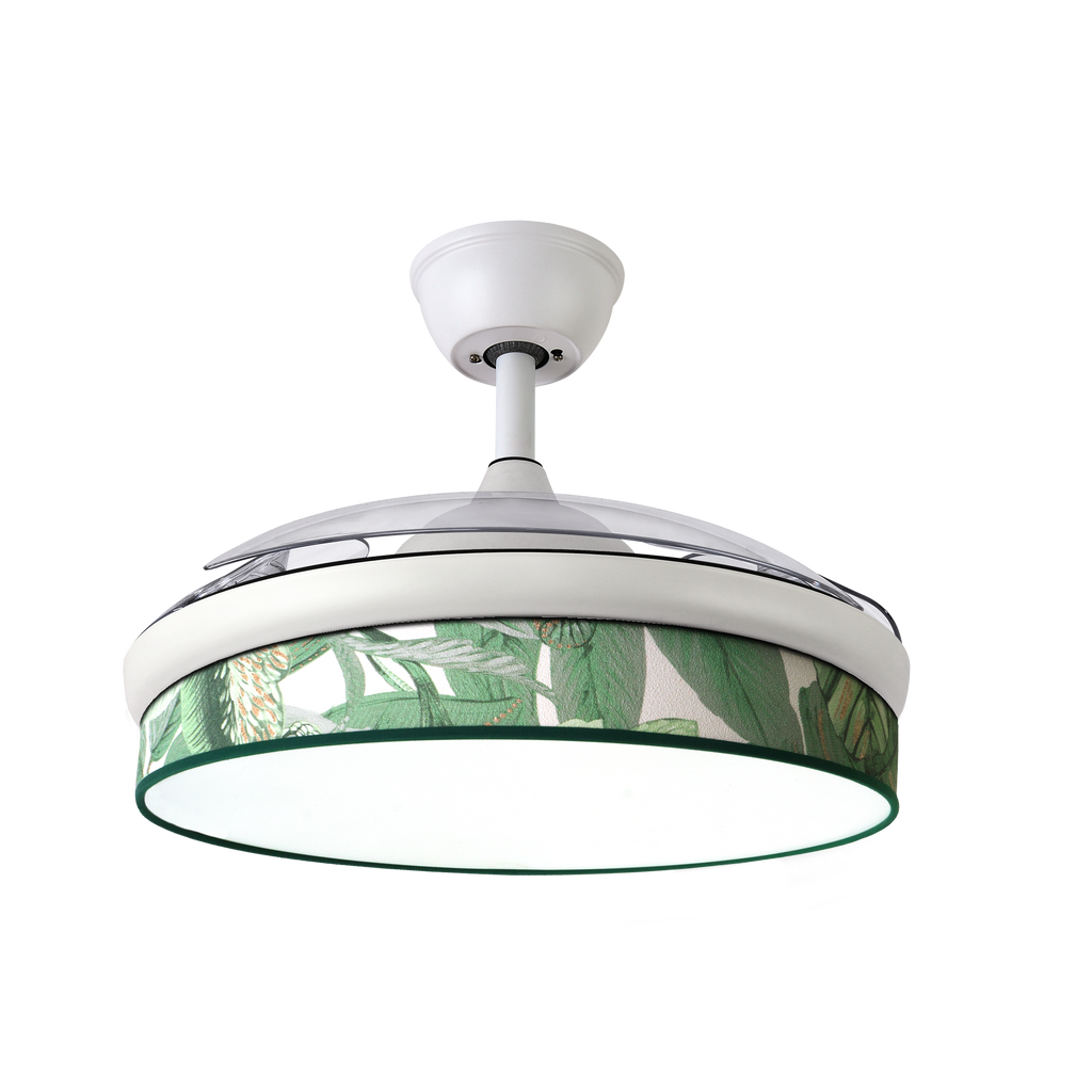 Alt Image: Ventilador de techo DC Moda 72W blanco/verde de Abrila con aspas retráctiles, iluminación ajustable y LED integrado para uso interior doméstico en verano e invierno, modelo 212480101