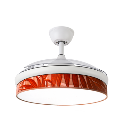 `alt=Ventilador de techo DC Moda 72W blanco de Abrila con aspas retráctiles, iluminación LED ajustable de 3000K a 6000K, mando a distancia y motor DC para ventilación interior`