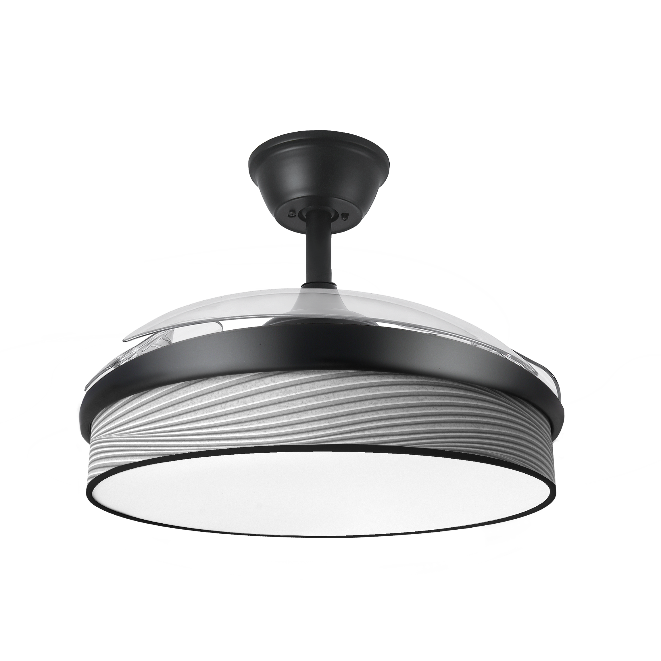 Alt Image: Ventilador de techo DC Moda 72W Negro/Gris Abrila 212480409 con aspas retráctiles y LED integrado, ideal para interiores domésticos.