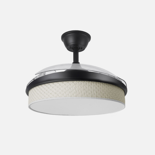 `alt=Ventilador de techo DC Moda Negro 72W Abrila con aspas retráctiles, iluminación LED ajustable y motor DC, ideal para interiores domésticos`