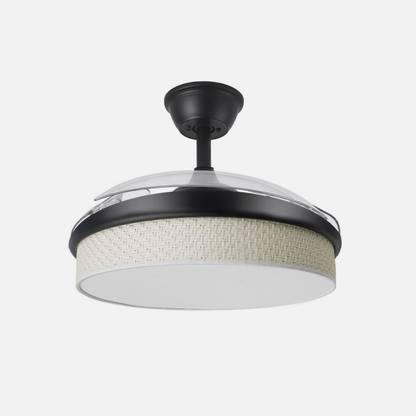 `alt=Ventilador de techo DC Moda Negro 72W Abrila con aspas retráctiles, iluminación LED ajustable y motor DC, ideal para interiores domésticos`