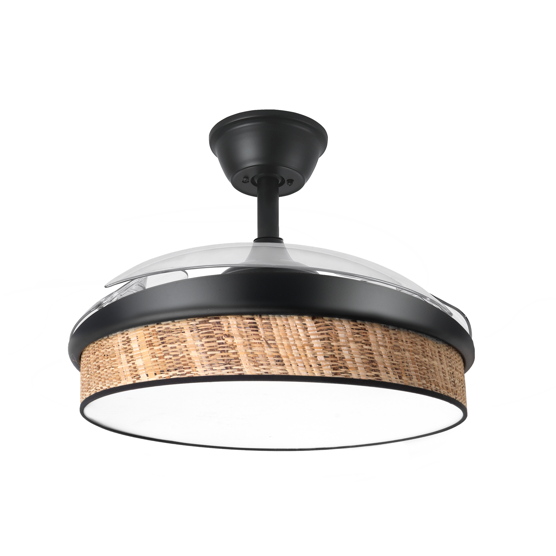 `alt=Ventilador de techo DC Moda 72W Negro 91cm con aspas retráctiles y LED integrado de Abrila, ideal para interiores domésticos y ventilación todo el año`