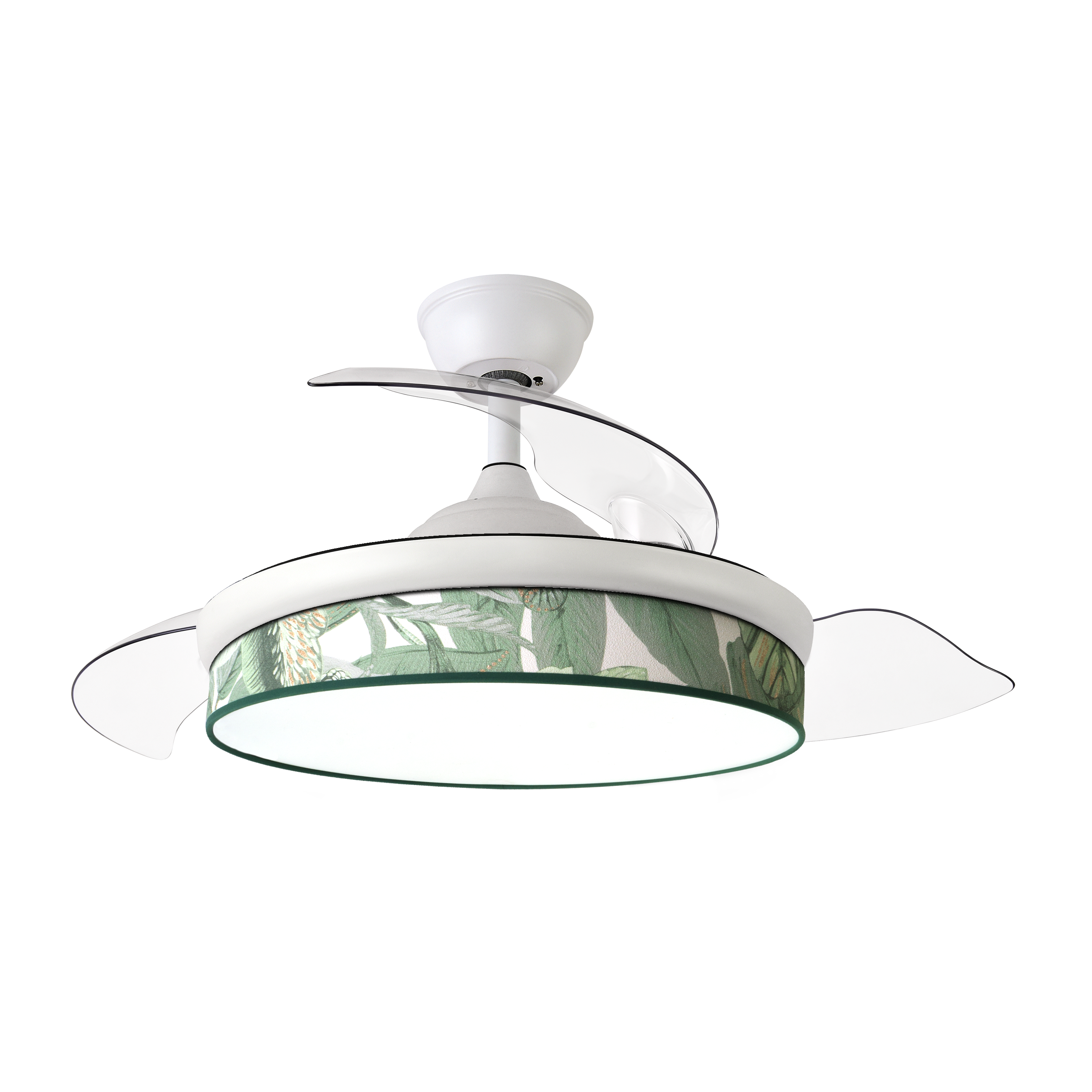 Aspas retráctiles de ventilador de techo DC Moda 72W en colores blanco/verde con iluminación LED integrada para interiores domésticos, ideal para ventilación en verano e invierno, marca Abrila modelo ai2