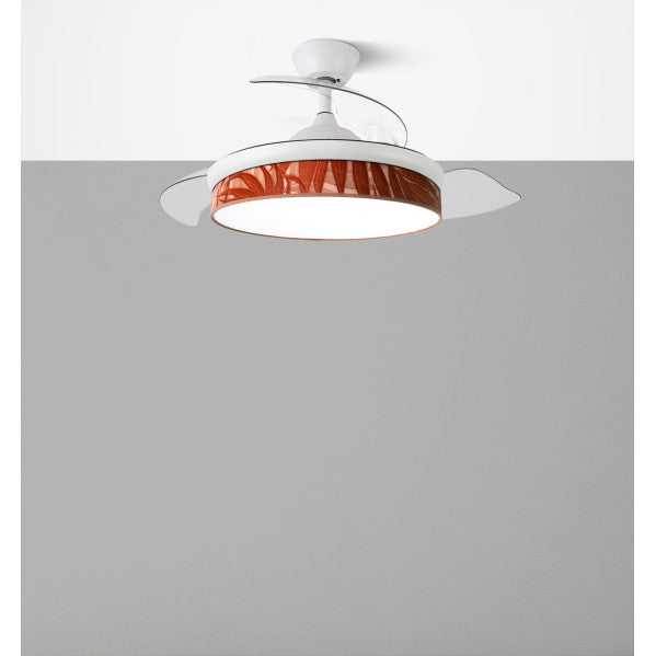 Alt Image: Ventilador de techo DC moda 72W blanco Abrila con aspas retráctiles, LED integrado, ideal para interior moderno, multifuncional para verano e invierno.