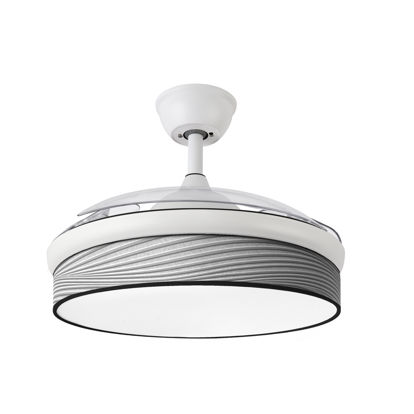 Alt Image: Ventilador de techo DC Moda Abrila, 72W, color blanco/gris con aspas retráctiles y LED integrado. Ideal para uso doméstico interior. Ventilación eficiente para verano e invierno.