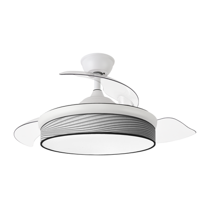 Alt Image: Ventilador de techo blanco/gris de moda DC con LED integrado y abrias retractiles. Abrila modelo 212490401 para uso interior, ideal para verano e invierno.