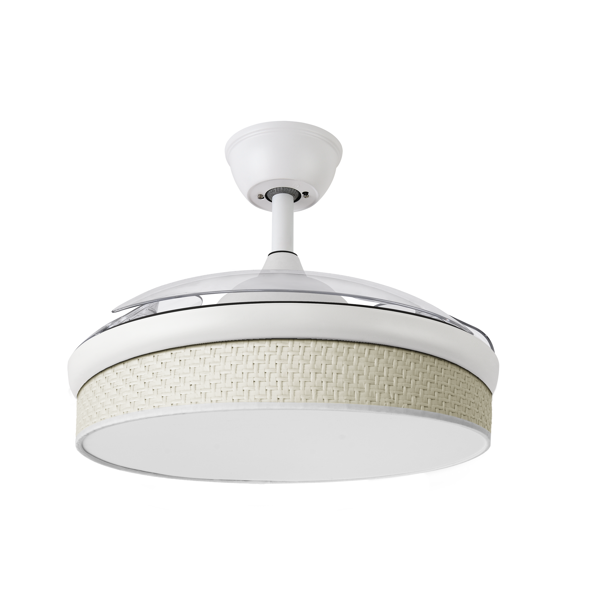 Ventilador de techo DC Abrila MODA 72W blanco con LED integrado, aspas retráctiles y motor DC, ideal para ventilación en verano e invierno, uso doméstico interior