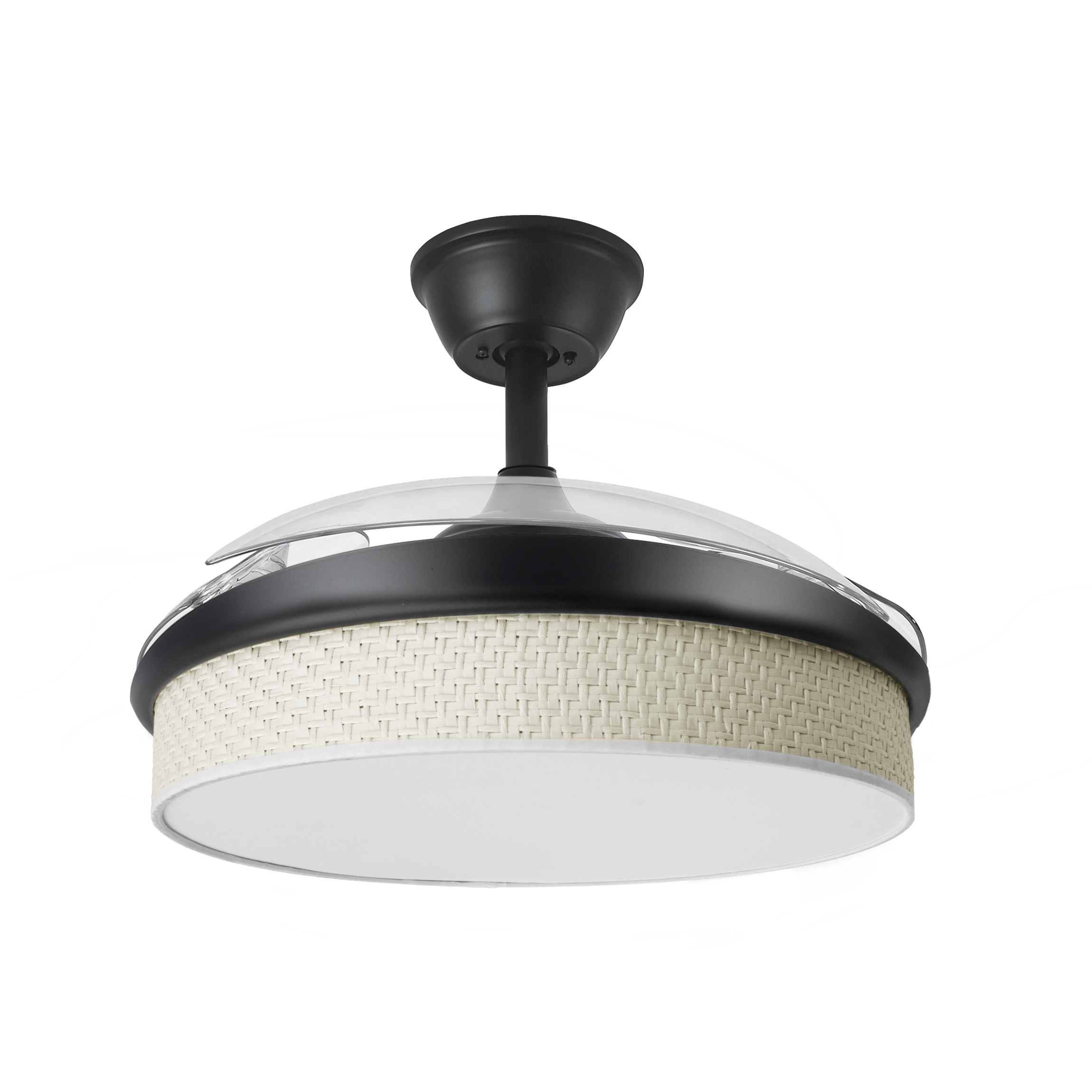 `Ventilador de techo DC Moda 72W de Abrila | Aspas retráctiles | Cañizo blanco | Luz LED incorporada | Ideal para interiores`