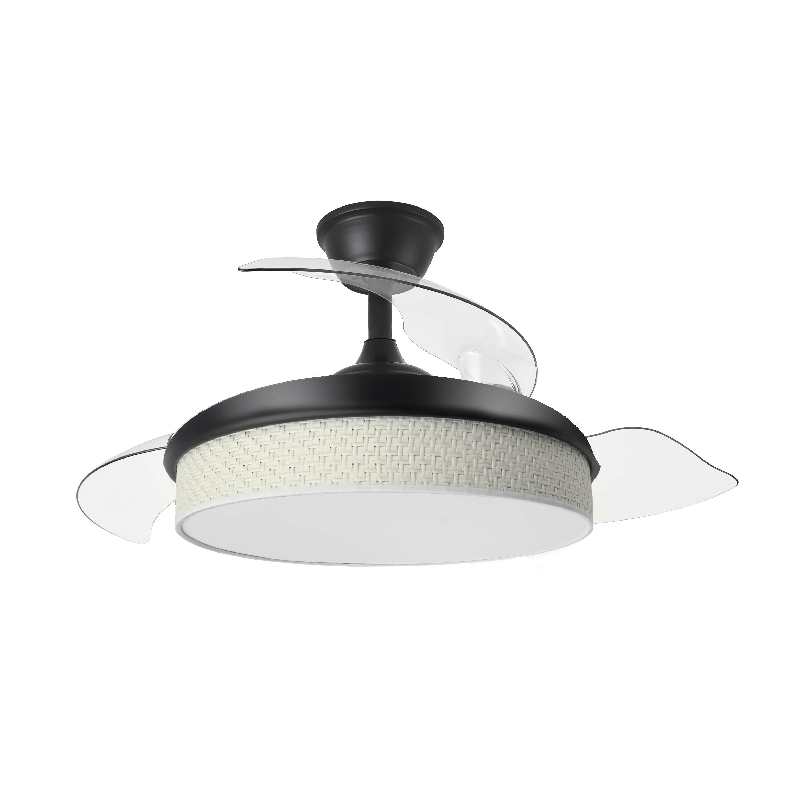 ventilador de techo DC negro 108 cm con aspas retráctiles y luz LED integrated de marca Abrila modelo 212490509, perfecto para interiores domésticos con diseño moderno y caña blanca