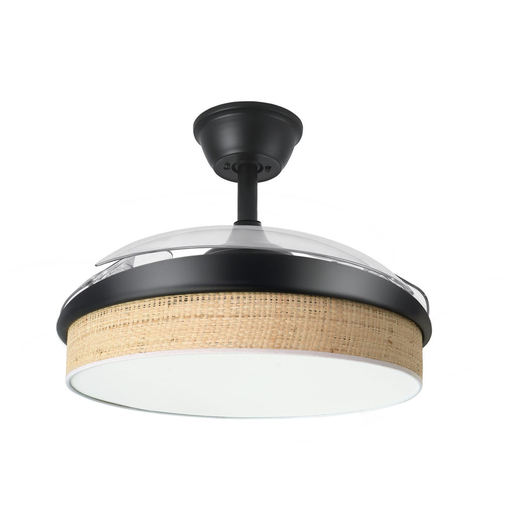 Alt Text Optimizado:
Ventilador DC Moda 72W Negro Cañizo Claro de Abrila. Modelo 212490609 con aspas retráctiles, iluminación ajustable y LED integrado. Perfecto para uso en interiores domésticos durante todo el año, clima de primavera inflado y eliminar el calor del verano y la humedad .