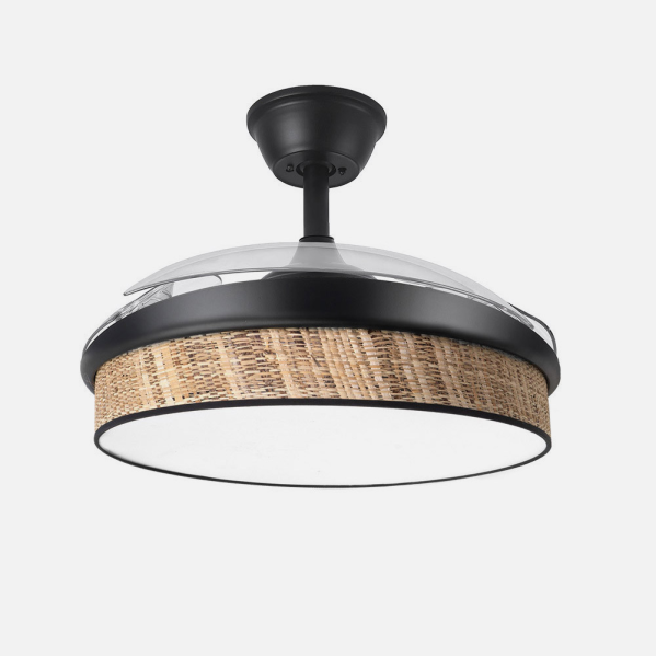 Ventilador DC negro cáñamo Moda 72W - Abrila | Aspas retráctiles, iluminación LED versátil ideal para interiores domesticos