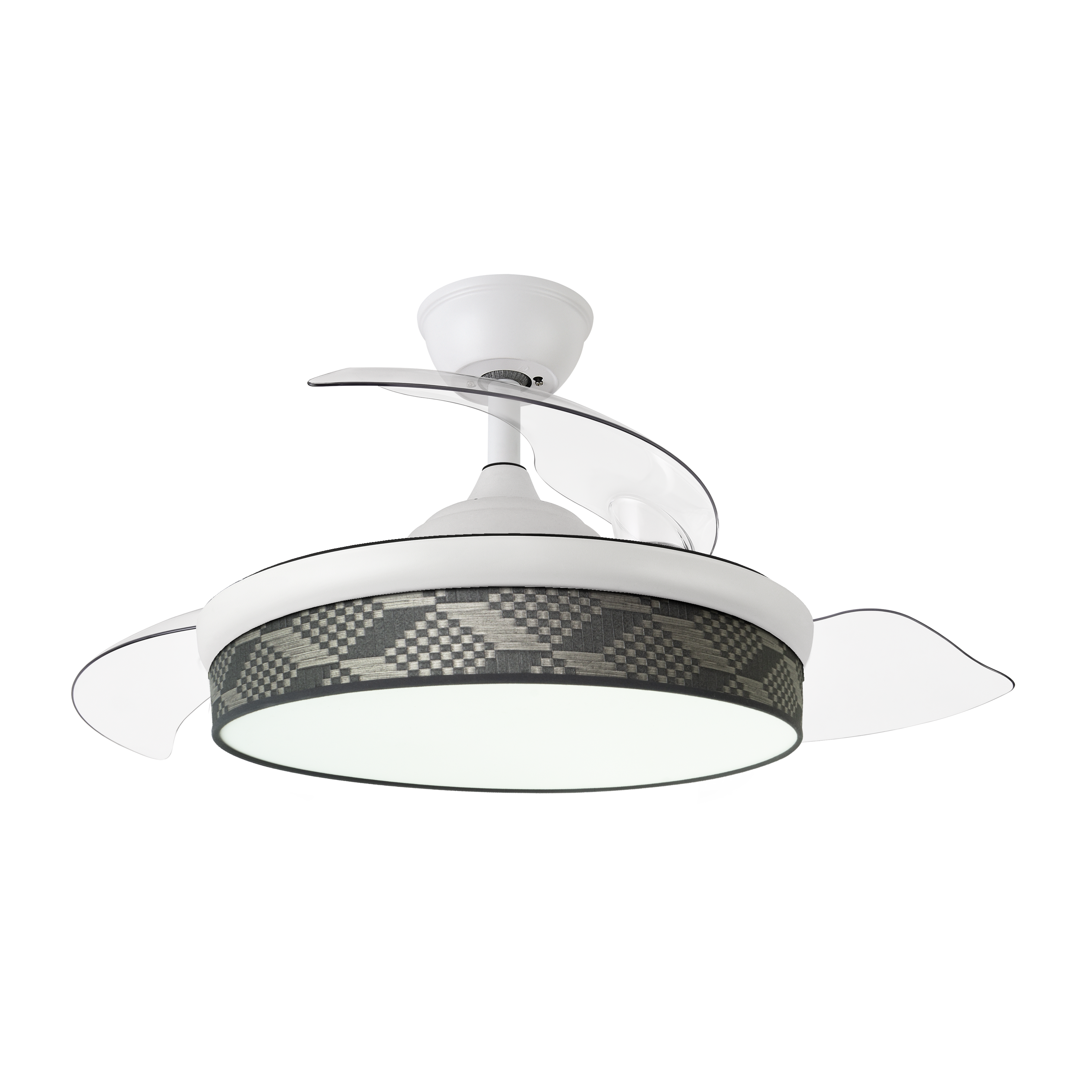 `alt=Ventilador de techo Abrila Moda DC en blanco/gris, 72W con aspas retráctiles, control remoto y LED integrado - 212491101`