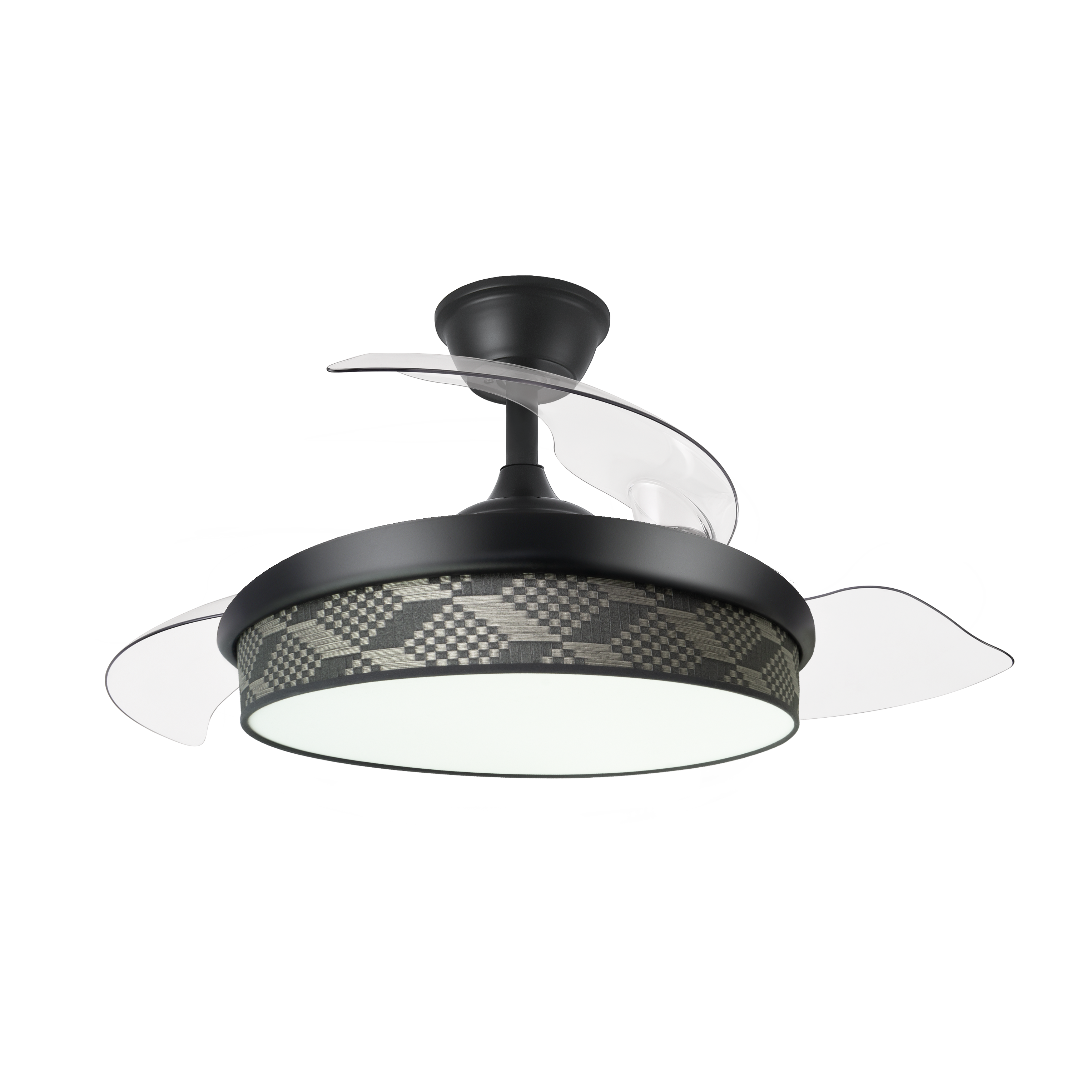 `alt=Ventilador Techo DC Moda Negro/Gris 72W de Abrila | Asas Retráctiles y Motor DC con Ahorro de Energía e Iluminación LED`