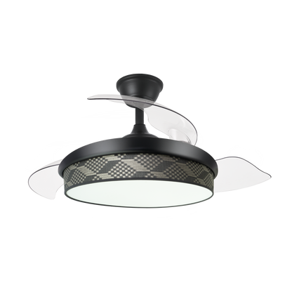 `alt=Ventilador Techo DC Moda Negro/Gris 72W de Abrila | Asas Retráctiles y Motor DC con Ahorro de Energía e Iluminación LED`
